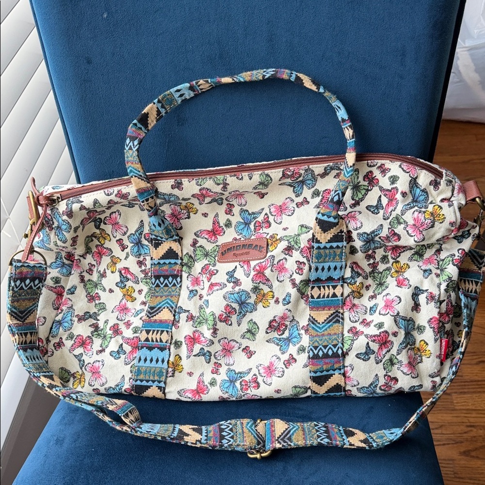 UNIONBAY Cream Butterfly Print Travel Weekender with Multicolor Accents